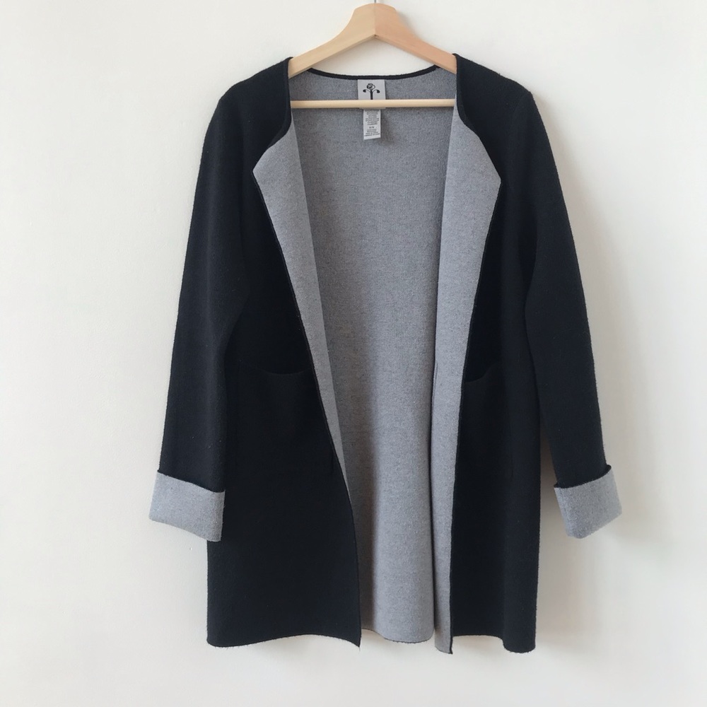 Black and gray open front cardigan